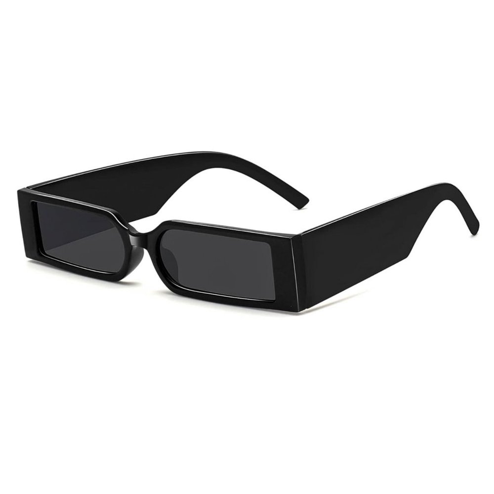 Black Small Thin Narrow Square Fashion Old School Unisex Mens Womens Sunglasses